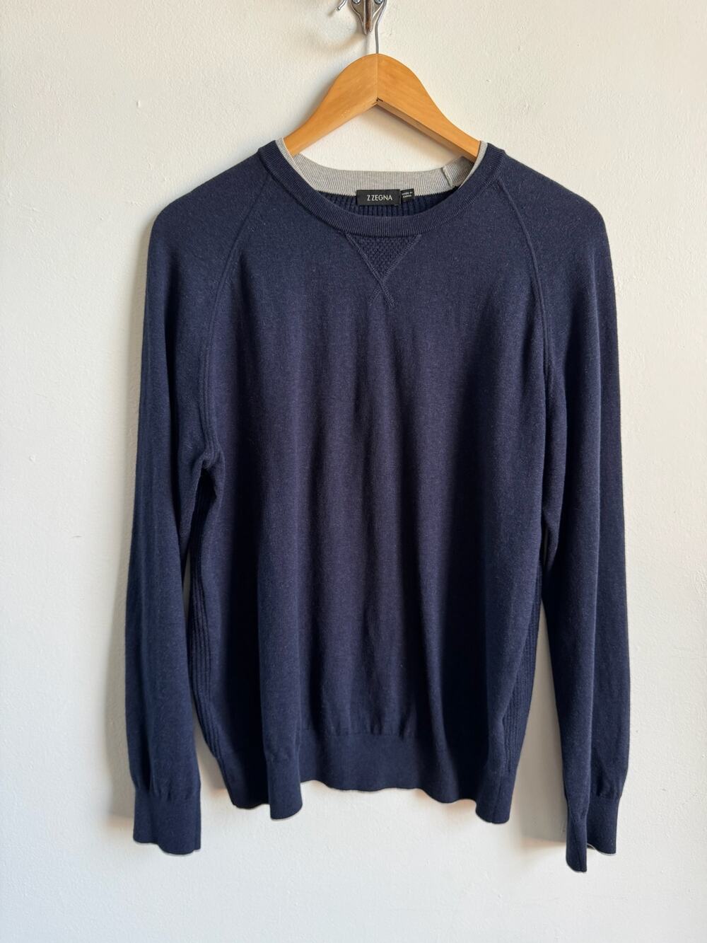 Z ZEGNA Cashmere-Cotton Crewneck Sweater in Navy